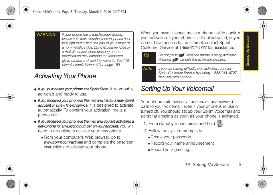 Activating your phone, Setting up your voicemail | Samsung SPH-M560BLASPR User Manual | Page 19 / 222