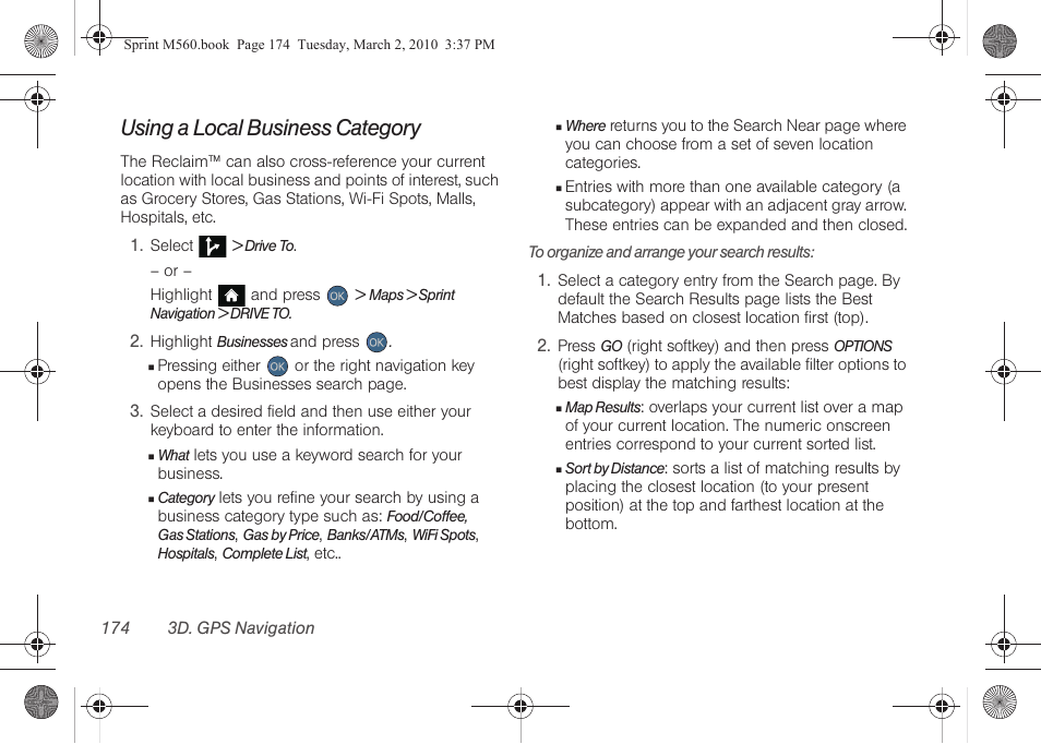 Using a local business category | Samsung SPH-M560BLASPR User Manual | Page 190 / 222
