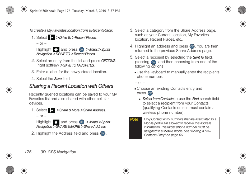 Sharing a recent location with others | Samsung SPH-M560BLASPR User Manual | Page 192 / 222