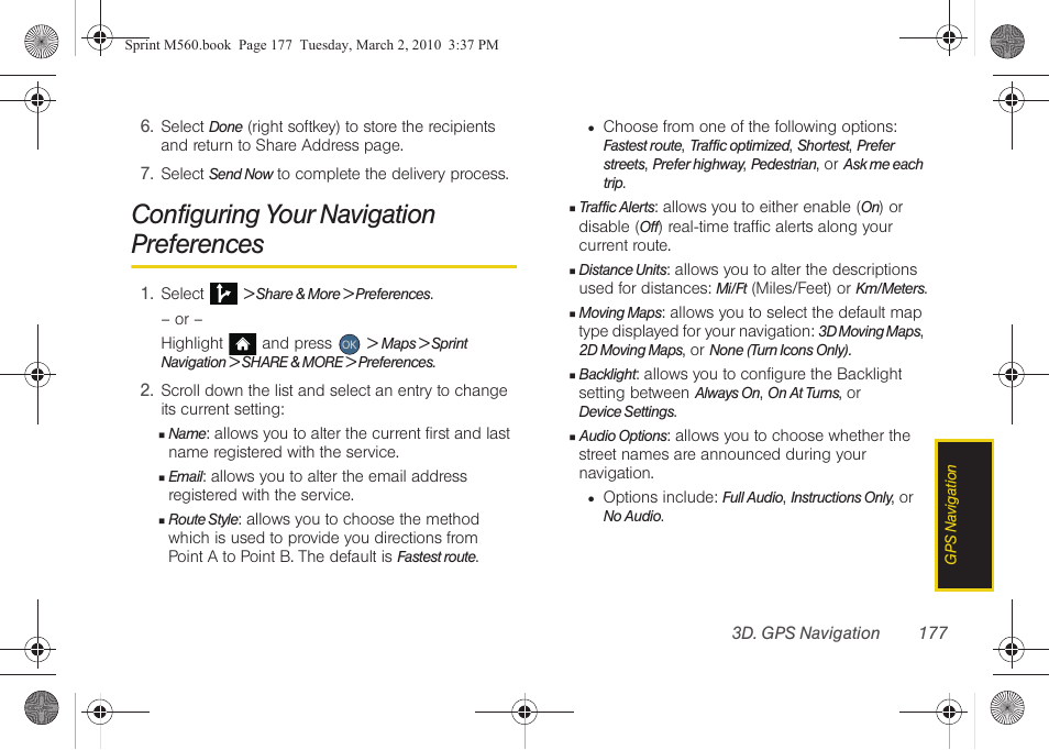 Configuring your navigation preferences | Samsung SPH-M560BLASPR User Manual | Page 193 / 222