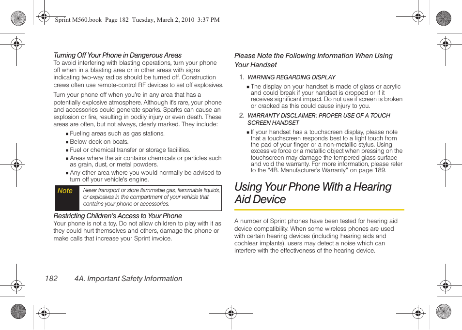 Using your phone with a hearing aid device, Using your phone with a hearing, Aid device | Samsung SPH-M560BLASPR User Manual | Page 198 / 222