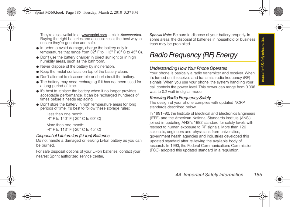 Radio frequency (rf) energy | Samsung SPH-M560BLASPR User Manual | Page 201 / 222