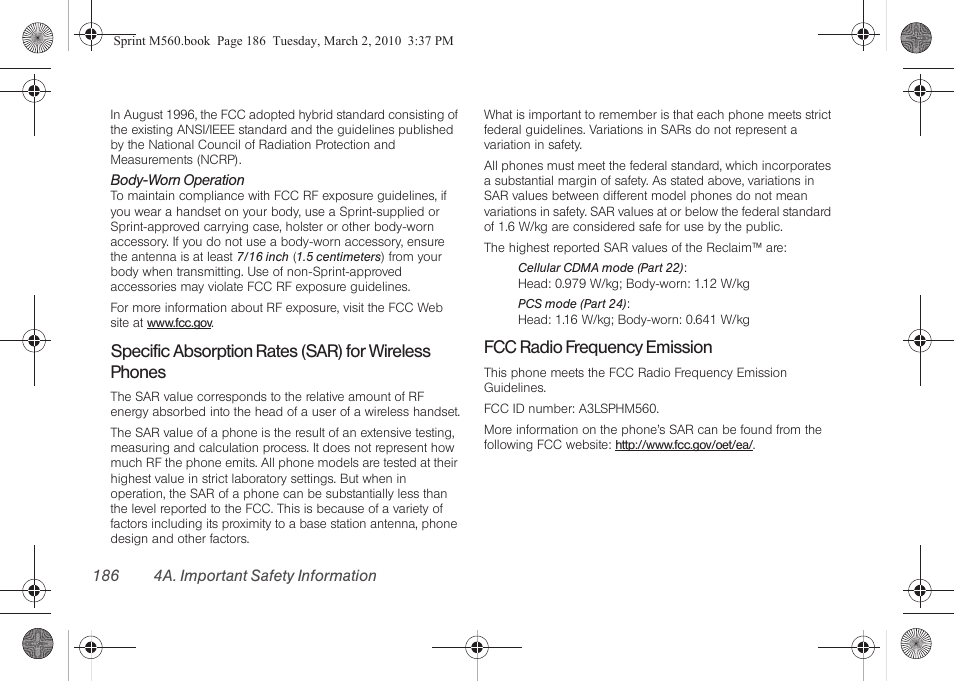 Fcc radio frequency emission | Samsung SPH-M560BLASPR User Manual | Page 202 / 222