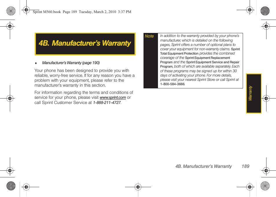 4b. manufacturer’s warranty | Samsung SPH-M560BLASPR User Manual | Page 205 / 222