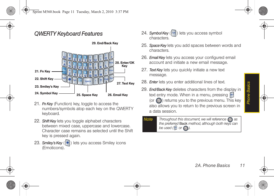 Qwerty keyboard features | Samsung SPH-M560BLASPR User Manual | Page 27 / 222
