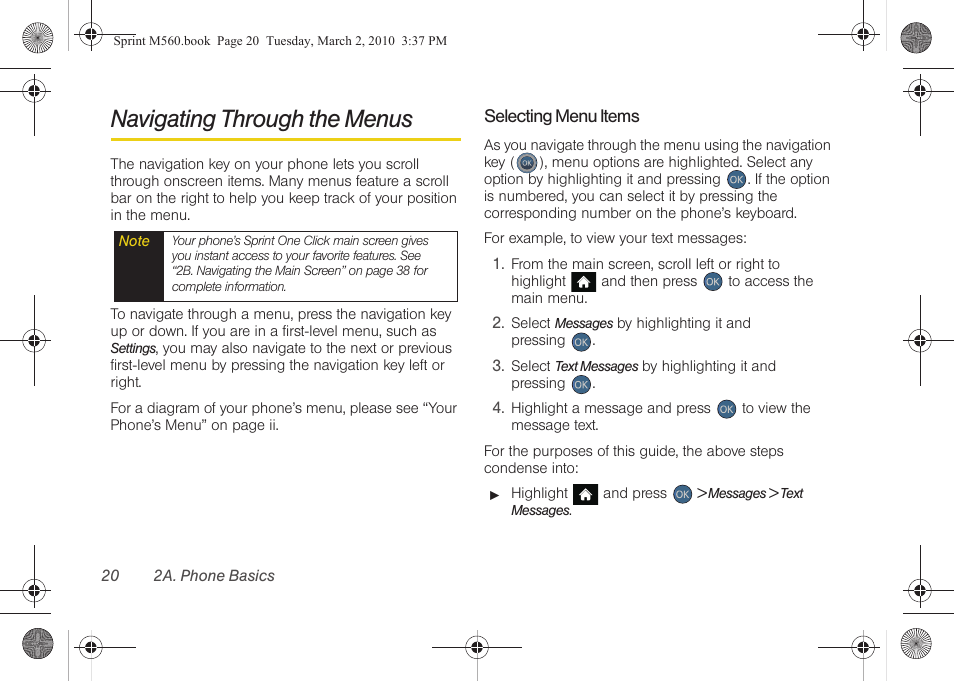 Navigating through the menus | Samsung SPH-M560BLASPR User Manual | Page 36 / 222