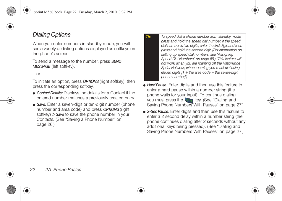 Dialing options | Samsung SPH-M560BLASPR User Manual | Page 38 / 222