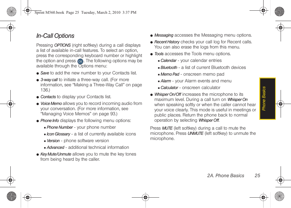 In-call options | Samsung SPH-M560BLASPR User Manual | Page 41 / 222