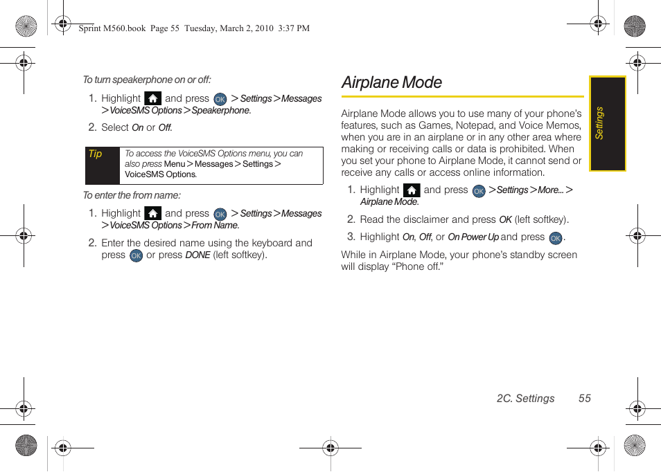 Airplane mode | Samsung SPH-M560BLASPR User Manual | Page 71 / 222