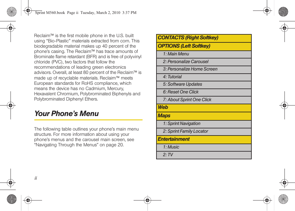 Your phone’s menu | Samsung SPH-M560BLASPR User Manual | Page 8 / 222