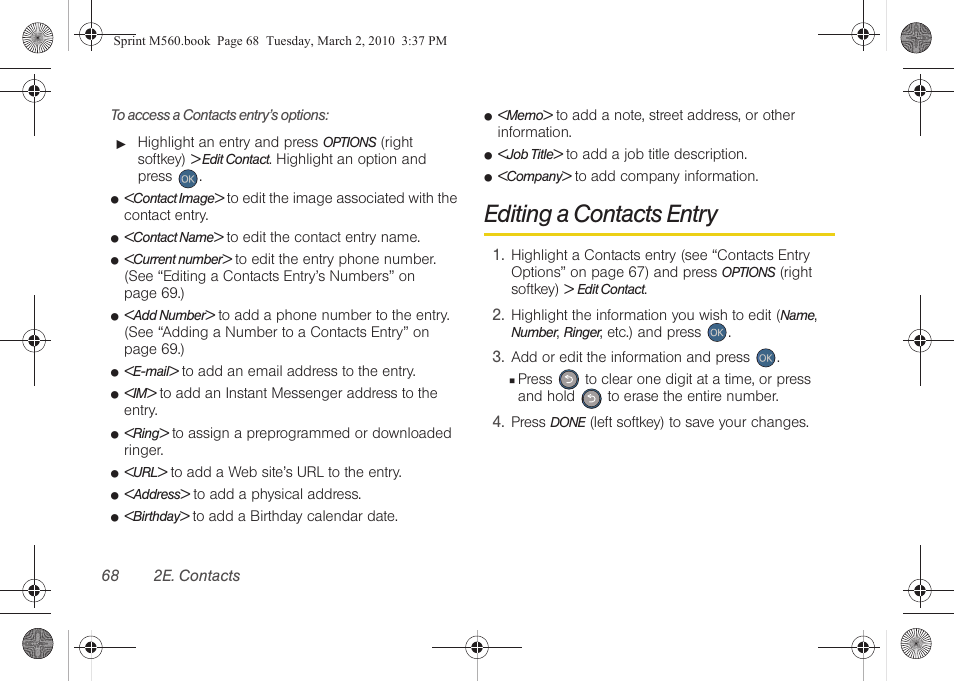 Editing a contacts entry | Samsung SPH-M560BLASPR User Manual | Page 84 / 222