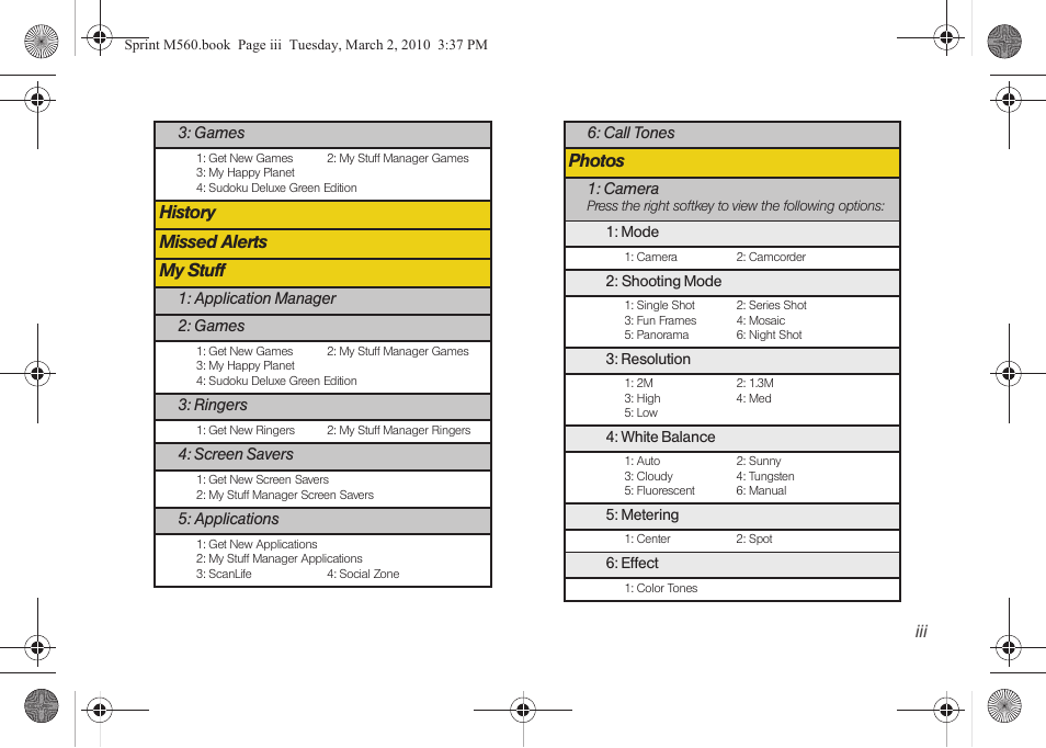 History missed alerts my stuff, Photos | Samsung SPH-M560BLASPR User Manual | Page 9 / 222