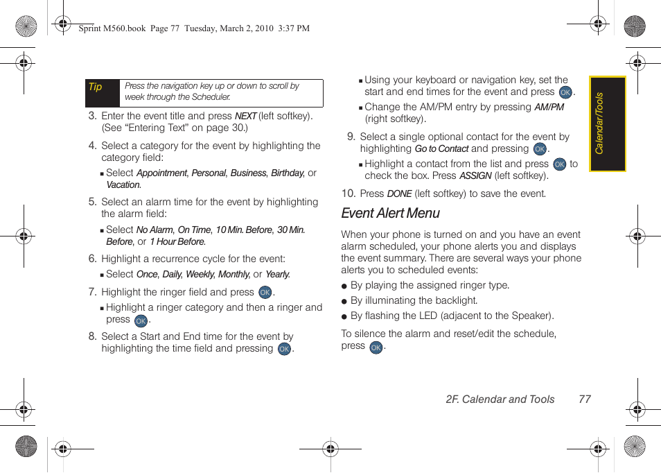 Event alert menu | Samsung SPH-M560BLASPR User Manual | Page 93 / 222