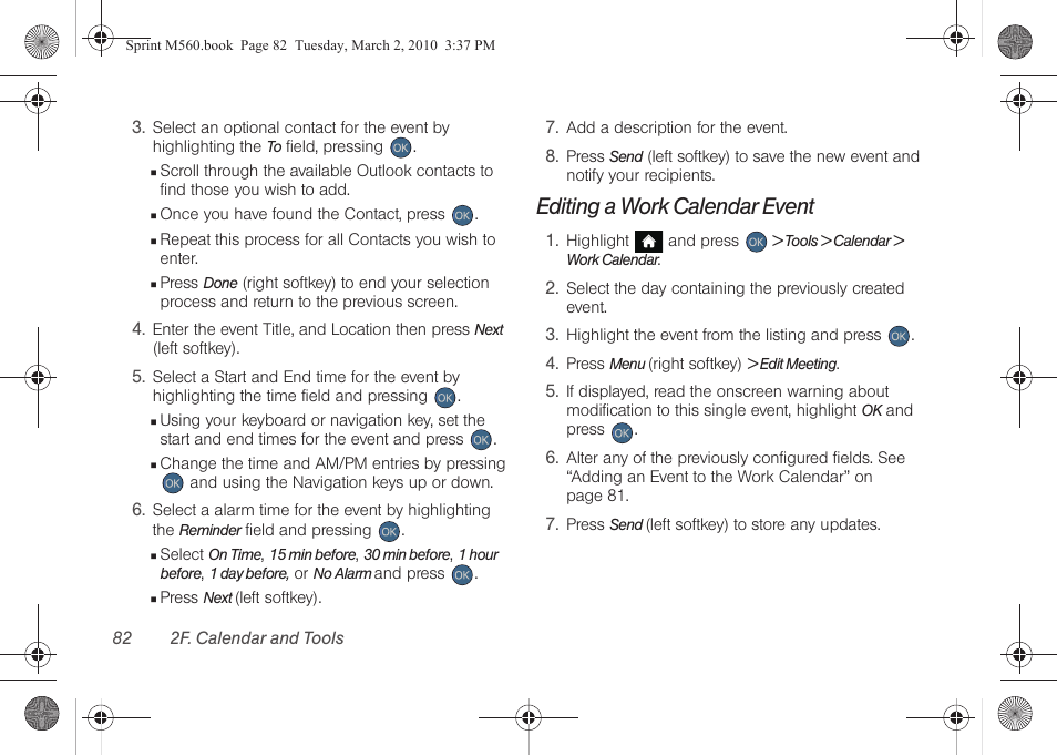 Editing a work calendar event | Samsung SPH-M560BLASPR User Manual | Page 98 / 222