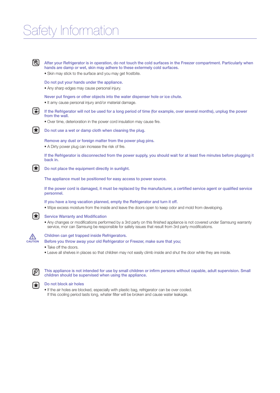 Safety information | Samsung RF265ABPN-XAA User Manual | Page 4 / 9