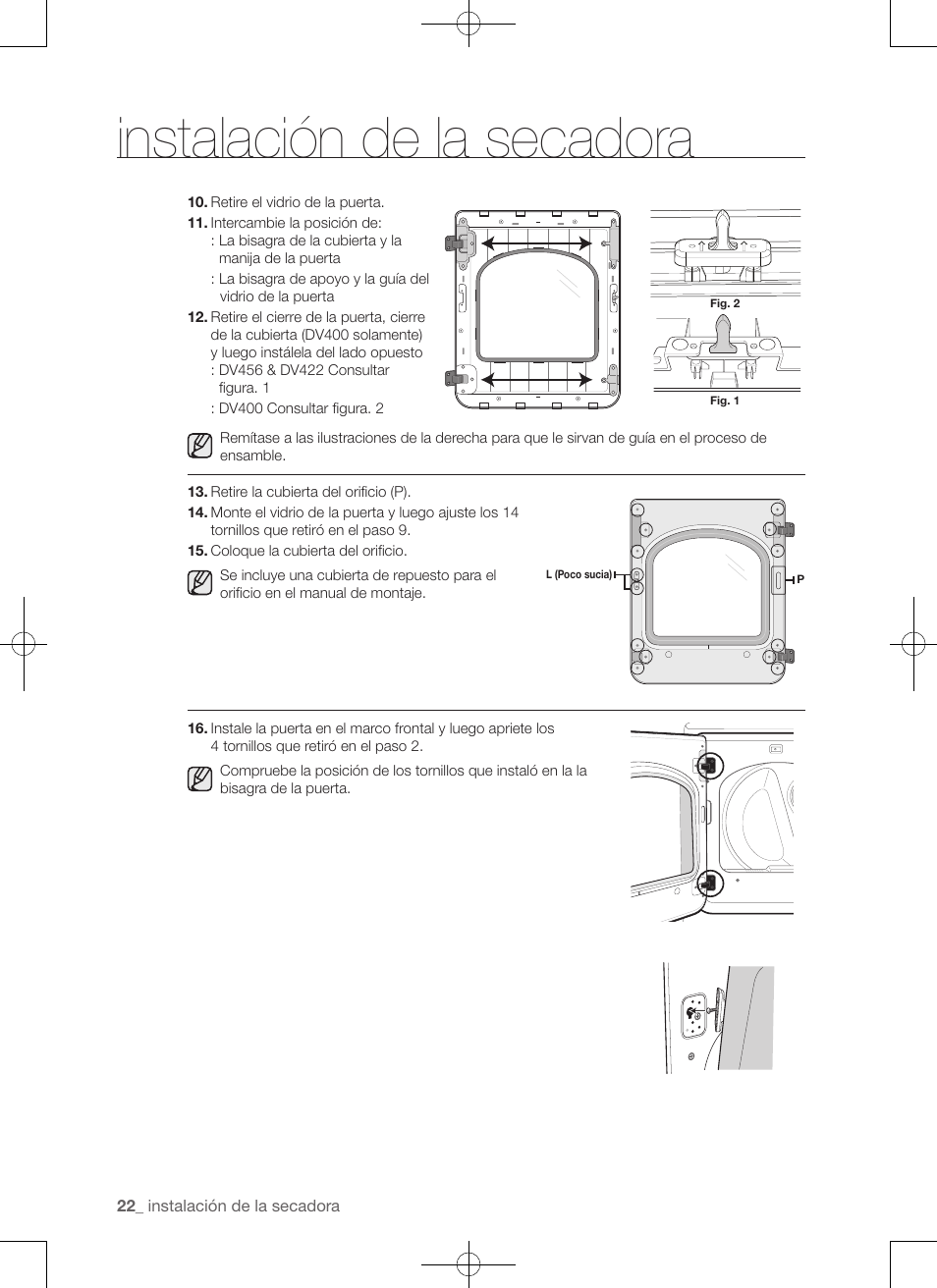 Instalación de la secadora | Samsung DV422EWHDWR-AA User Manual | Page 102 / 120