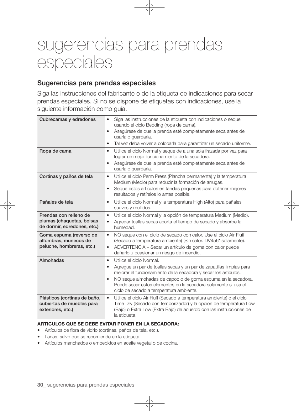 Sugerencias para prendas especiales | Samsung DV422EWHDWR-AA User Manual | Page 110 / 120