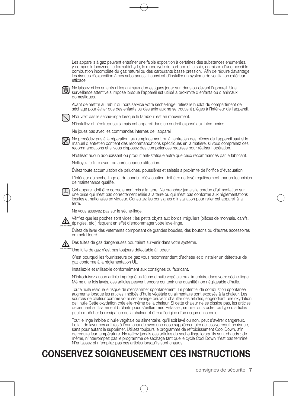 Conservez soigneusement ces instructions | Samsung DV422EWHDWR-AA User Manual | Page 47 / 120