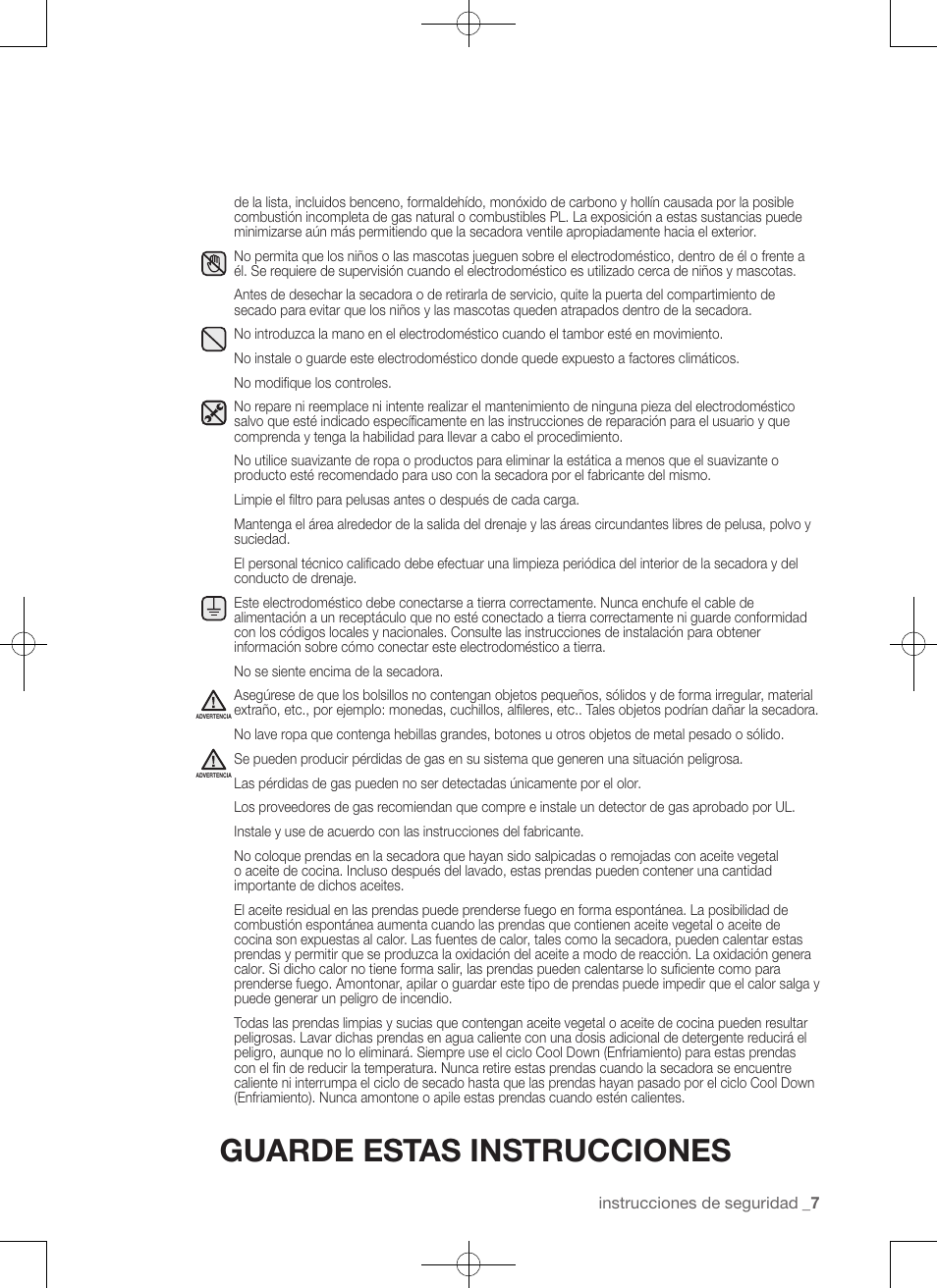 Guarde estas instrucciones | Samsung DV422EWHDWR-AA User Manual | Page 87 / 120