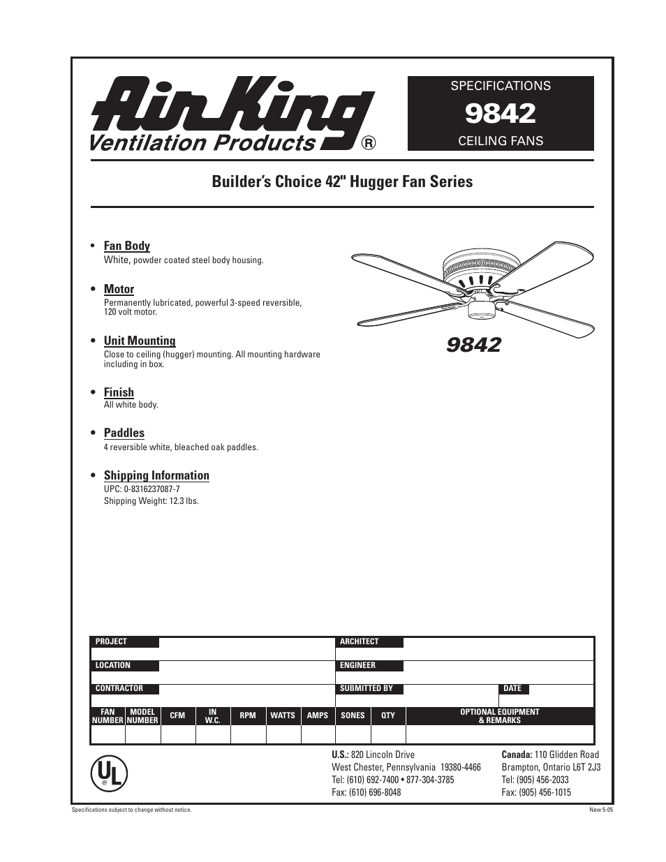 Air King 9842 User Manual | 1 page