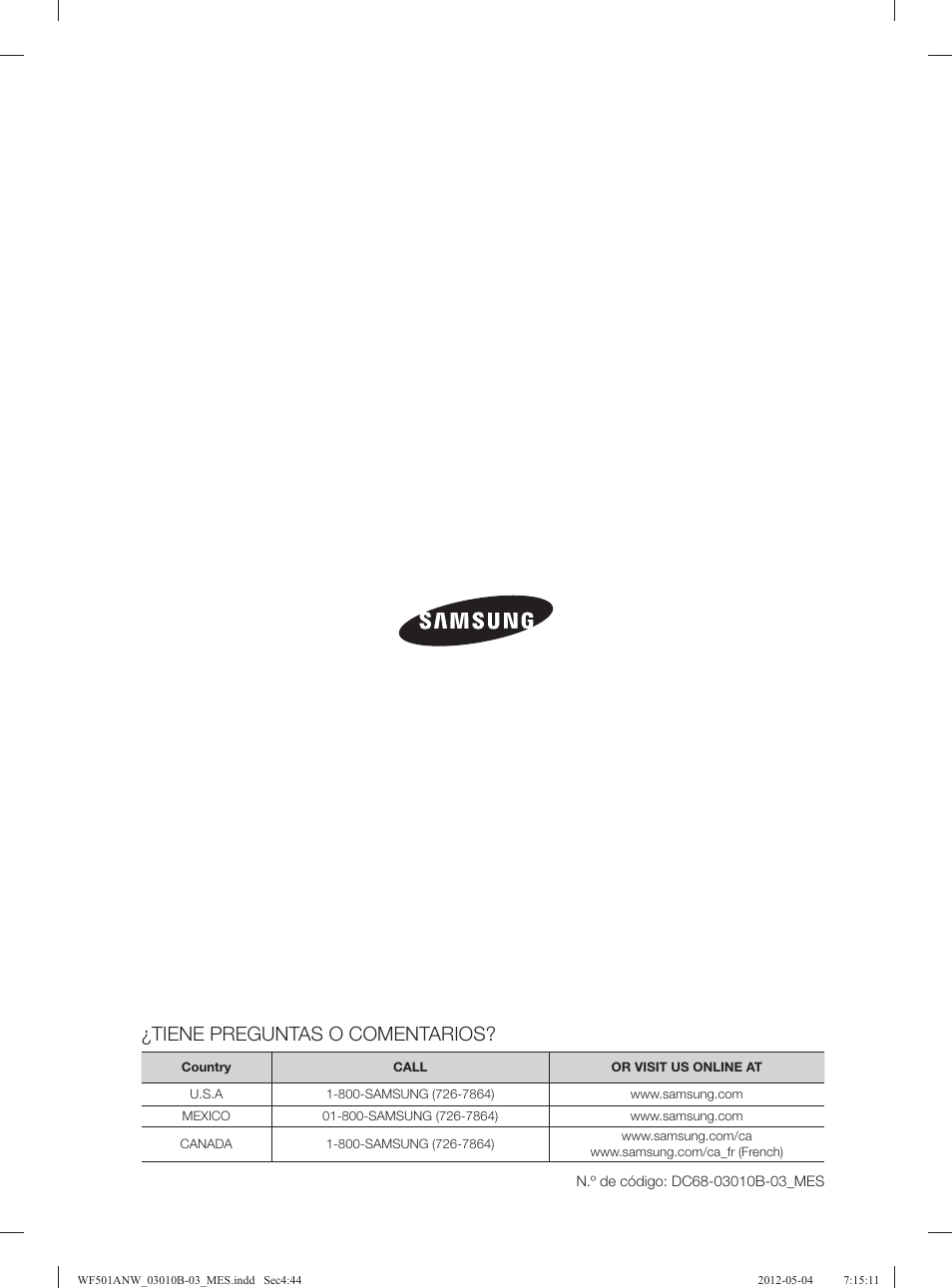 Tiene preguntas o comentarios | Samsung WF501ANW-XAA User Manual | Page 88 / 132