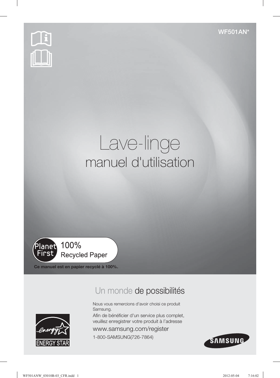 Lave-linge, Manuel d'utilisation, Un monde de possibilités | Samsung WF501ANW-XAA User Manual | Page 89 / 132