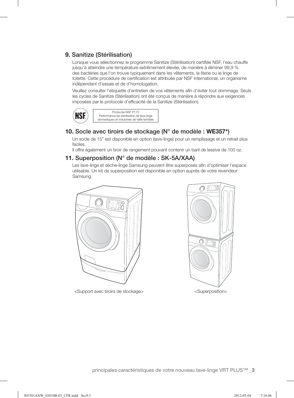 Sanitize (stérilisation), Superposition (n° de modèle : sk-5a/xaa) | Samsung WF501ANW-XAA User Manual | Page 91 / 132