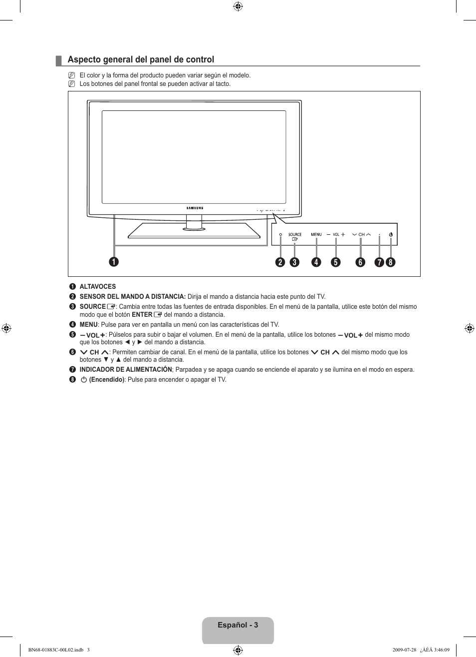 Aspecto general del panel de control | Samsung LN32B550K1FXZA User Manual | Page 55 / 101