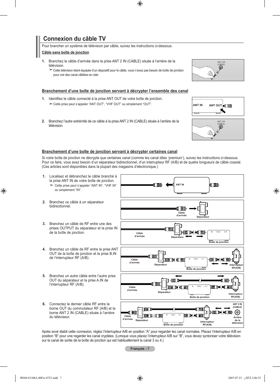 Connexion du câble tv | Samsung LNT4081FX-XAA User Manual | Page 103 / 283