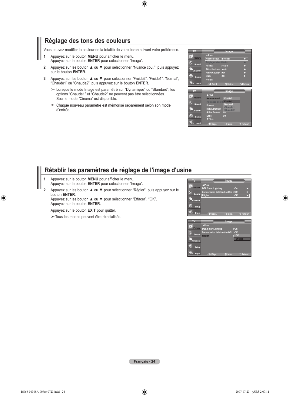 Réglage des tons des couleurs | Samsung LNT4081FX-XAA User Manual | Page 120 / 283