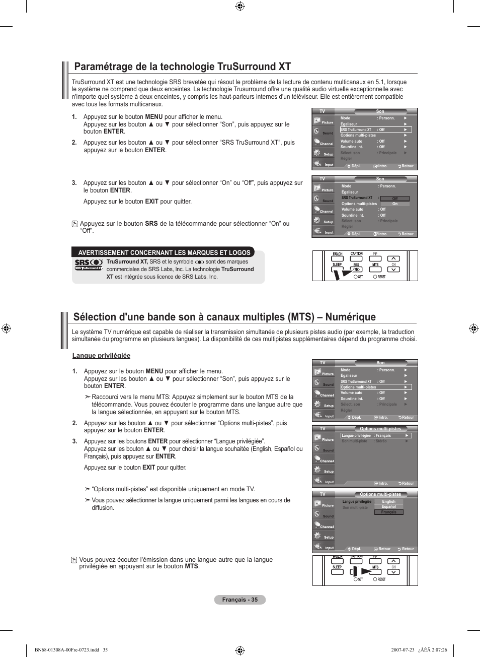 Paramétrage de la technologie trusurround xt | Samsung LNT4081FX-XAA User Manual | Page 131 / 283