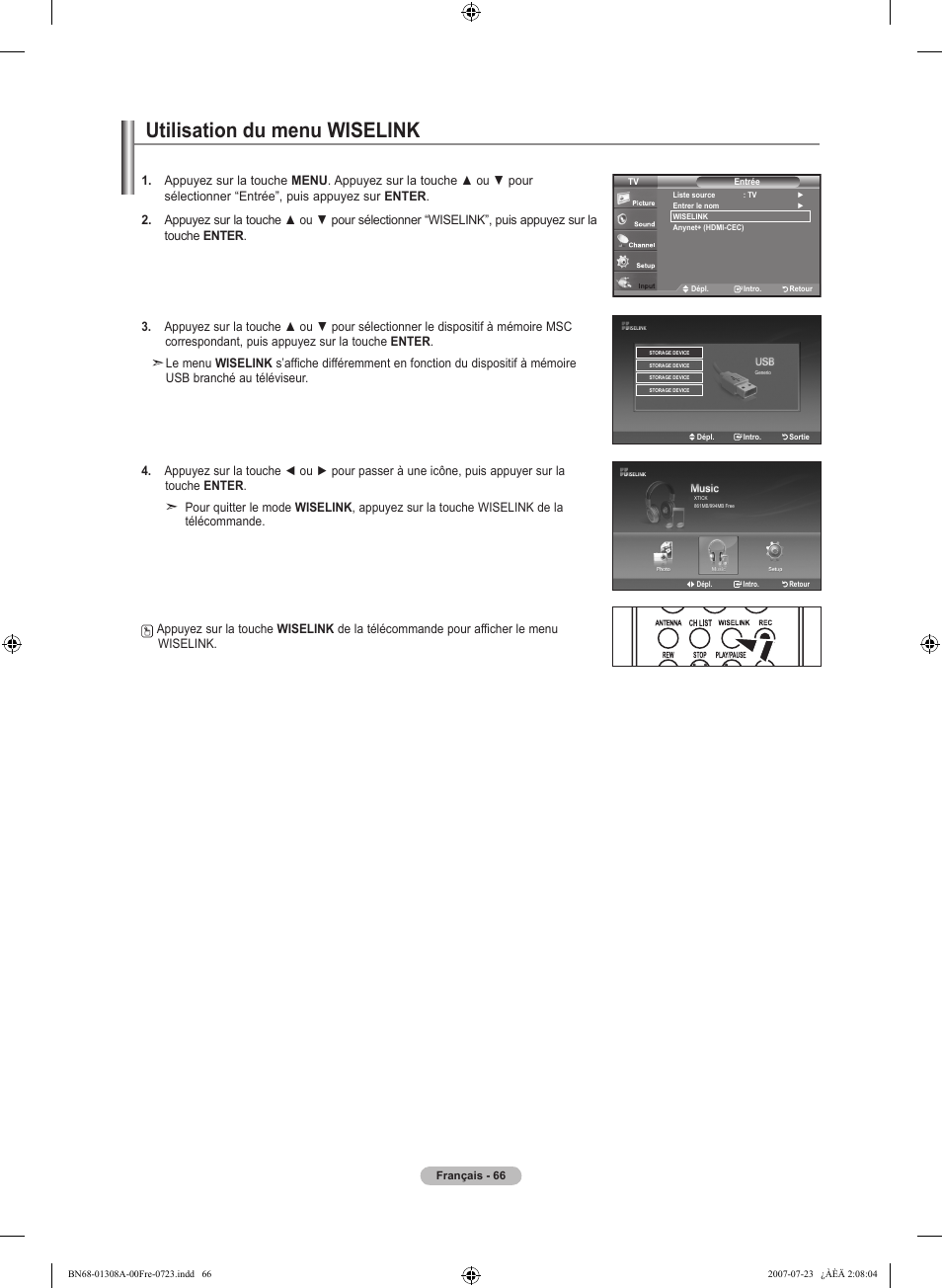 Utilisation du menu wiselink | Samsung LNT4081FX-XAA User Manual | Page 162 / 283