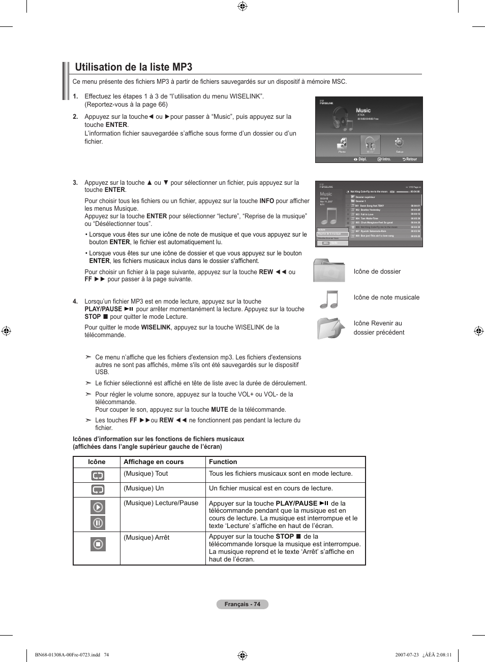 Utilisation de la liste mp | Samsung LNT4081FX-XAA User Manual | Page 170 / 283