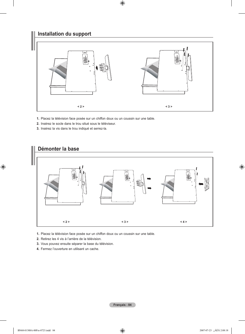 Installation du support, Démonter la base | Samsung LNT4081FX-XAA User Manual | Page 180 / 283