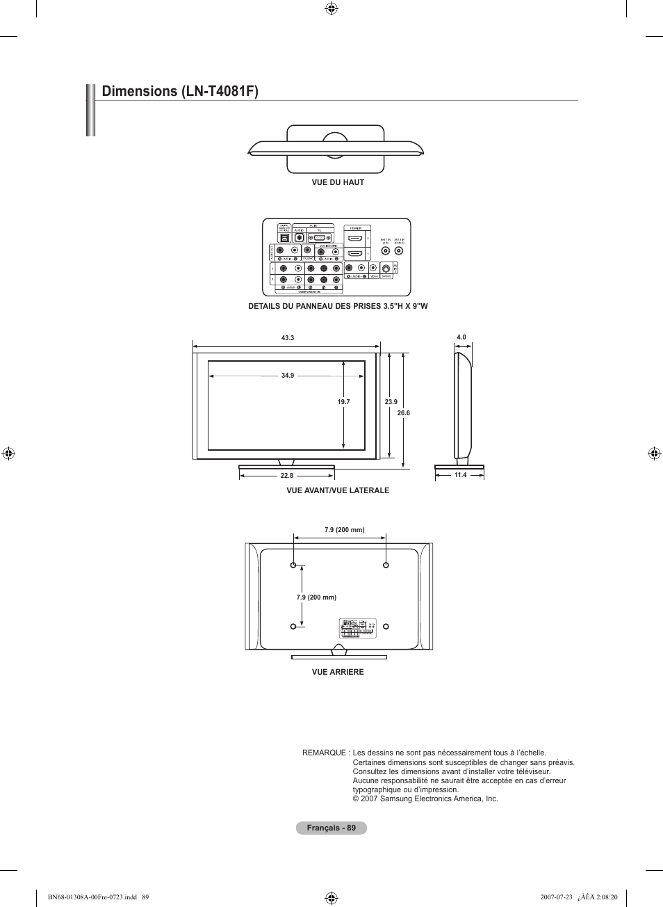 Dimensions (ln-t4081f) | Samsung LNT4081FX-XAA User Manual | Page 185 / 283