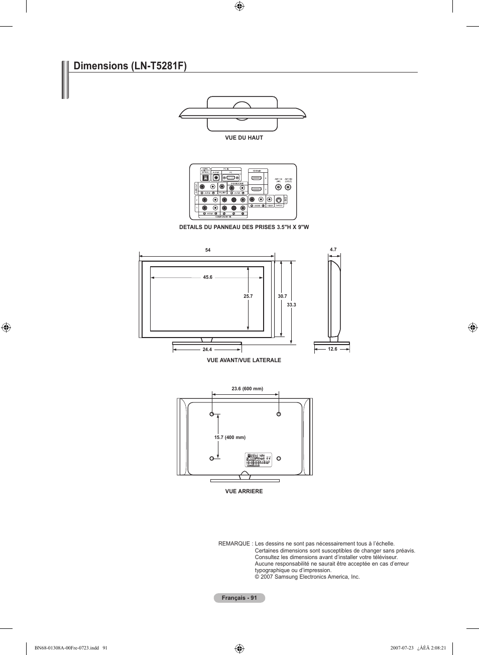 Dimensions (ln-t281f) | Samsung LNT4081FX-XAA User Manual | Page 187 / 283