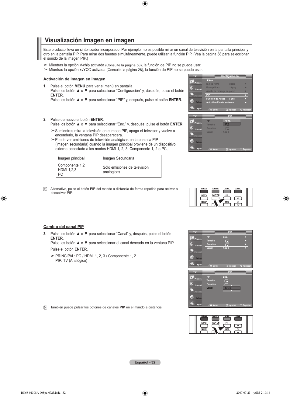 Visualización imagen en imagen | Samsung LNT4081FX-XAA User Manual | Page 222 / 283