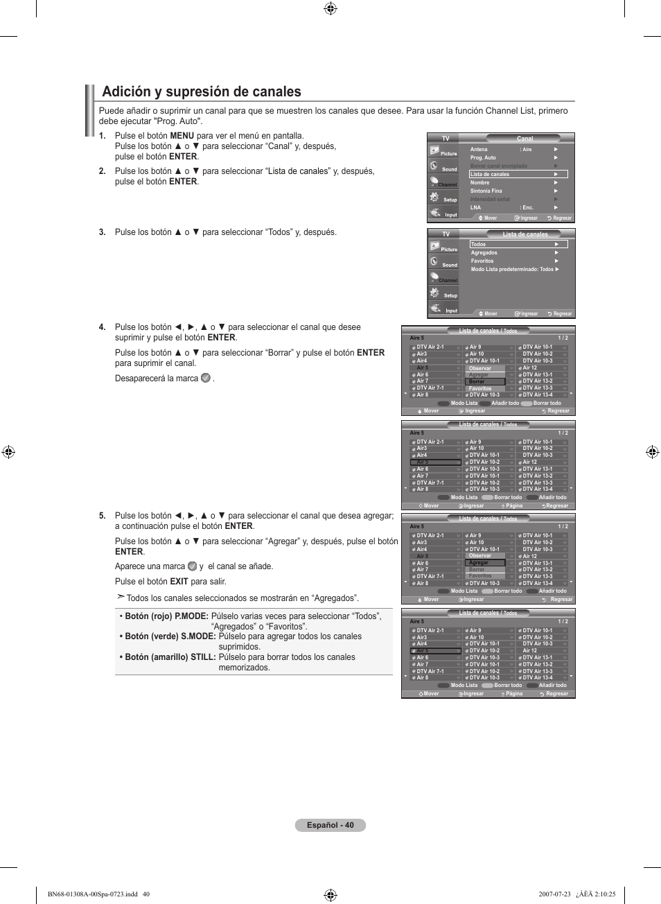 Adición y supresión de canales | Samsung LNT4081FX-XAA User Manual | Page 230 / 283