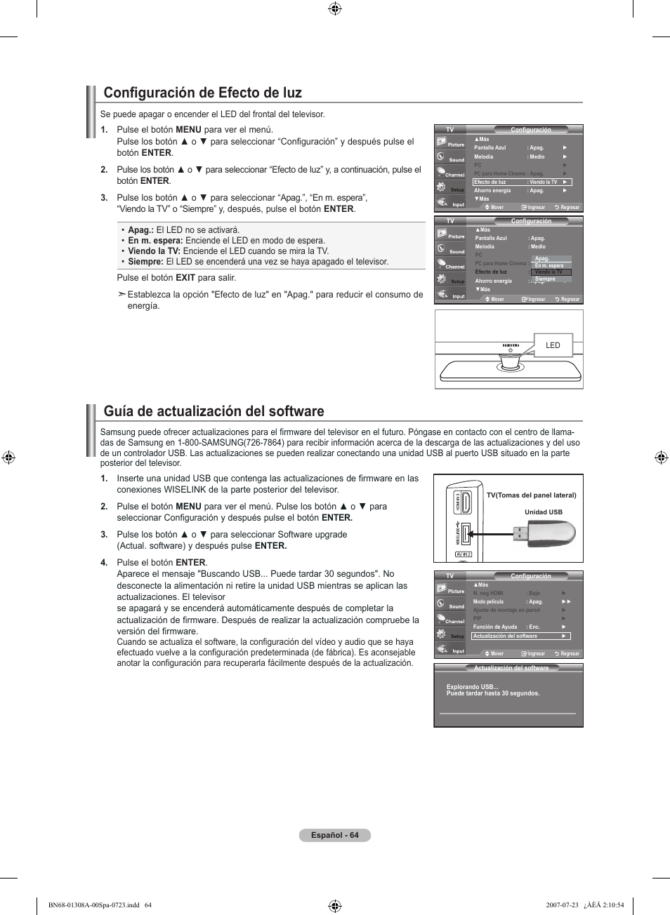 Guía de actualización del software, Configuración de efecto de luz | Samsung LNT4081FX-XAA User Manual | Page 254 / 283