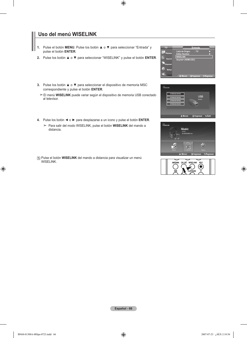 Uso del menú wiselink | Samsung LNT4081FX-XAA User Manual | Page 256 / 283