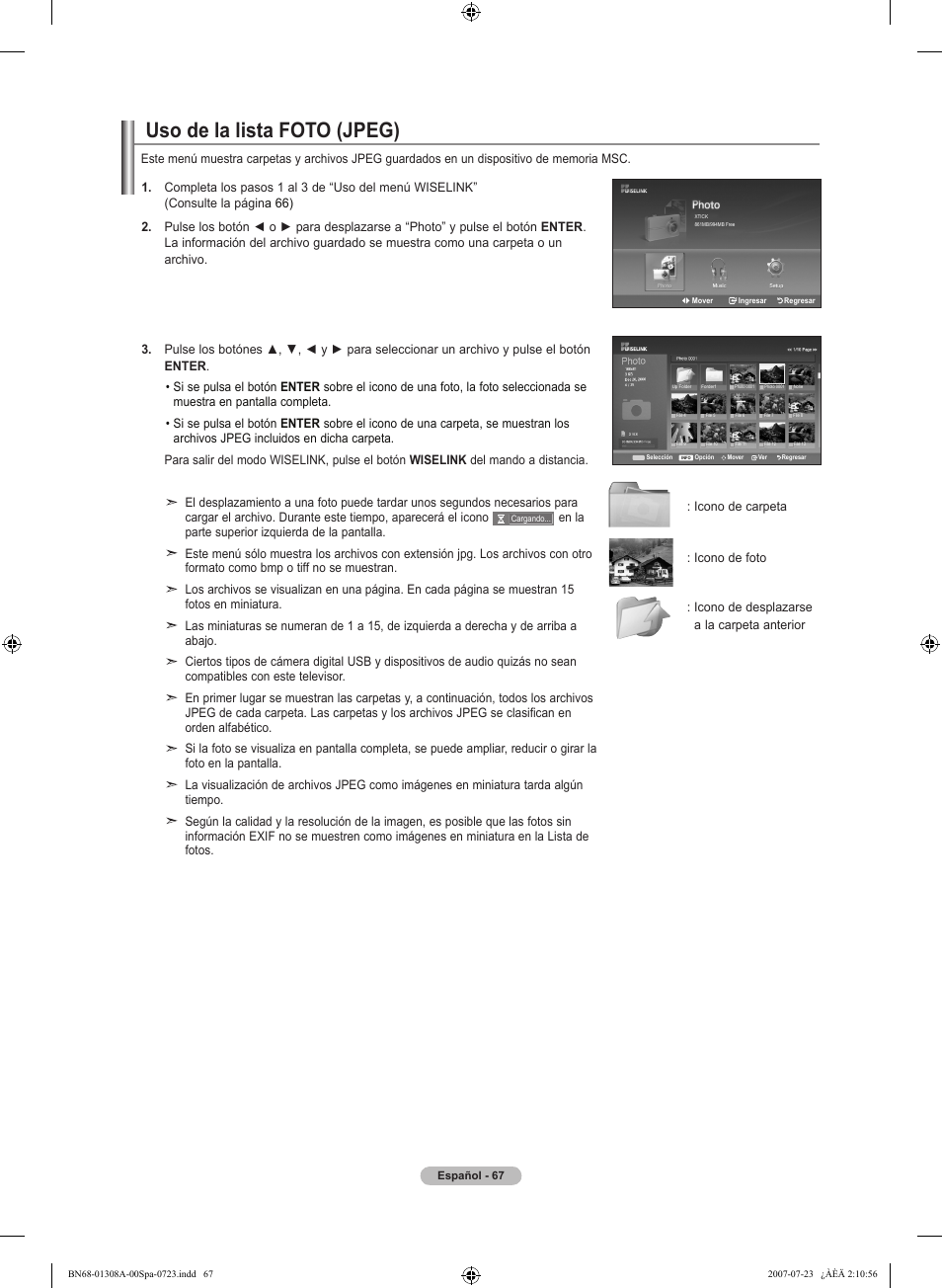 Uso de la lista foto (jpeg) | Samsung LNT4081FX-XAA User Manual | Page 257 / 283