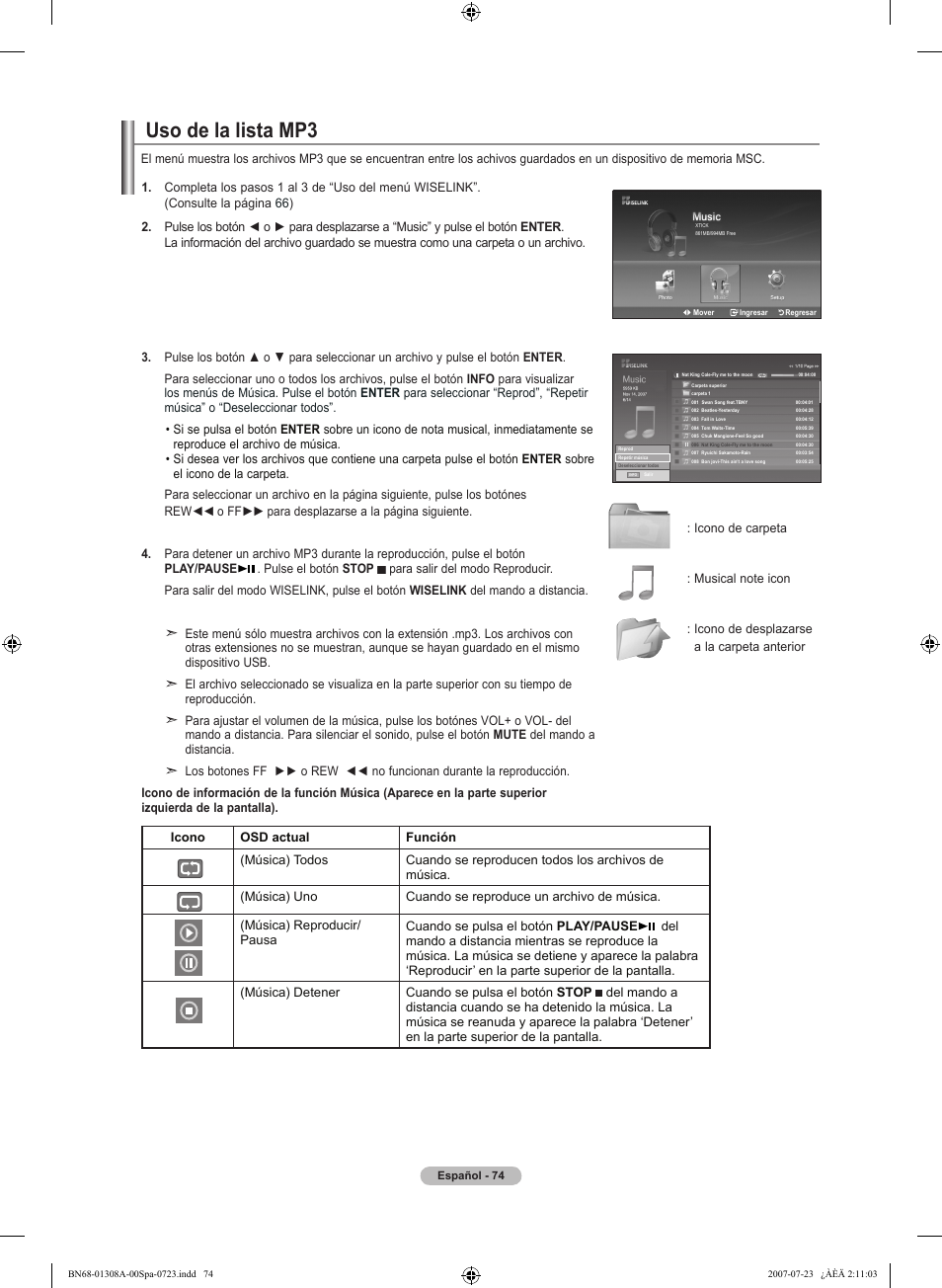 Uso de la lista mp | Samsung LNT4081FX-XAA User Manual | Page 264 / 283