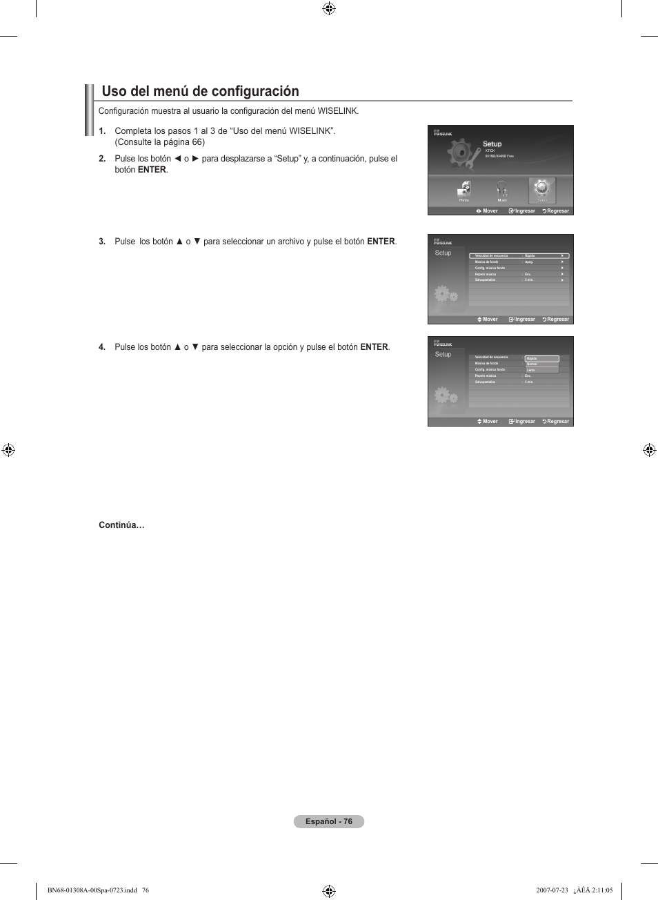 Uso del menú de configuración, Español | Samsung LNT4081FX-XAA User Manual | Page 266 / 283