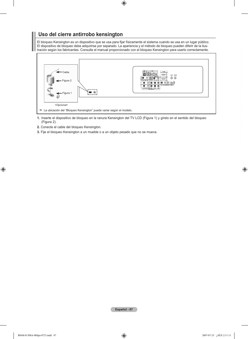 Uso del cierre antirrobo kensington | Samsung LNT4081FX-XAA User Manual | Page 277 / 283