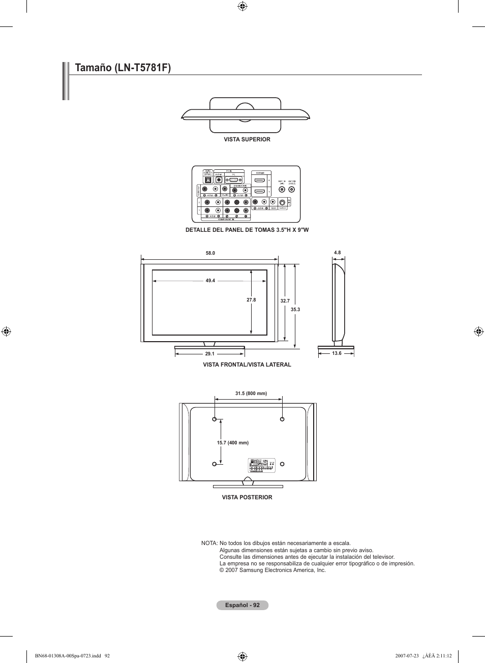Tamaño (ln-tf) | Samsung LNT4081FX-XAA User Manual | Page 282 / 283