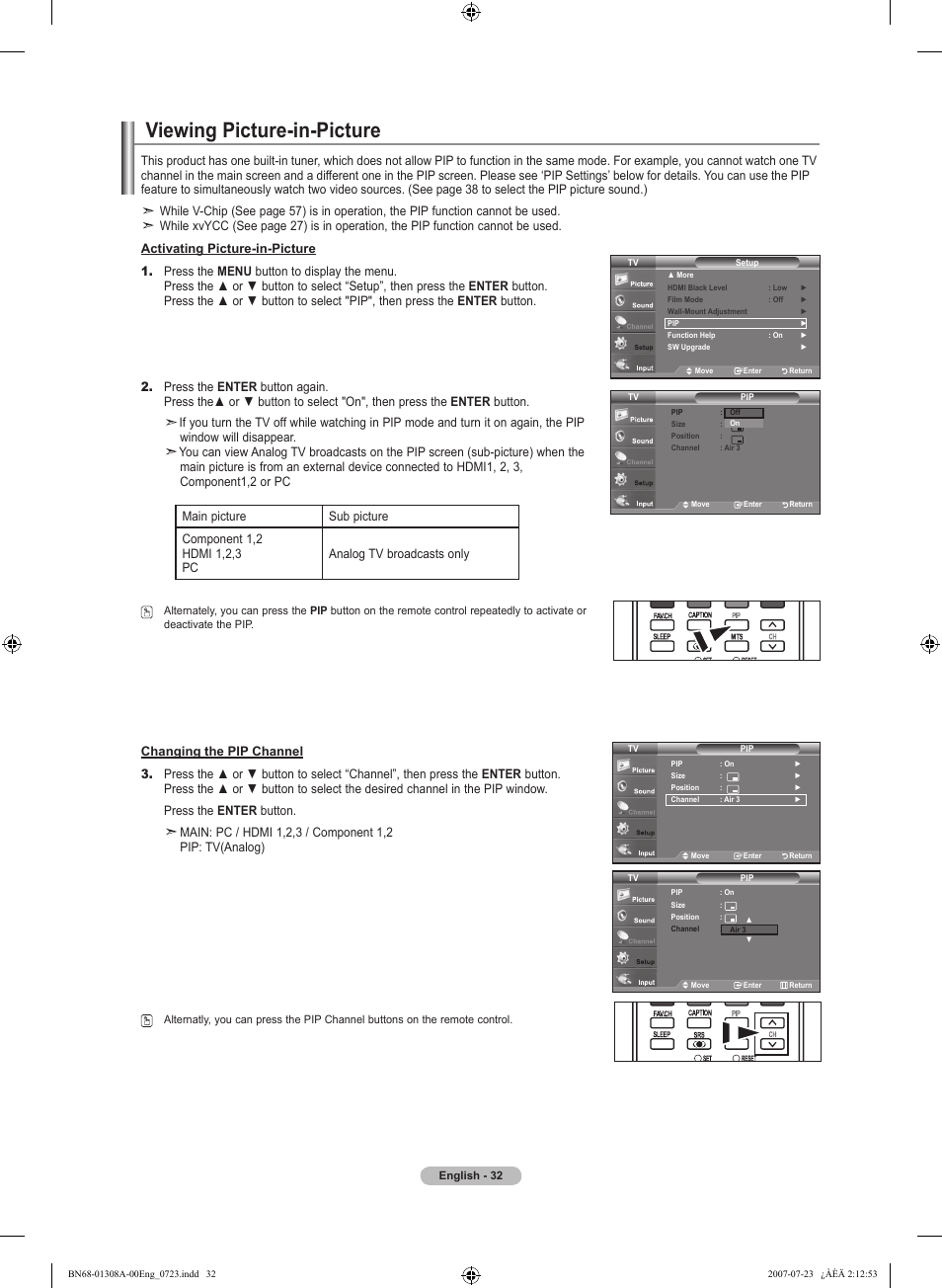 Viewing picture-in-picture | Samsung LNT4081FX-XAA User Manual | Page 34 / 283