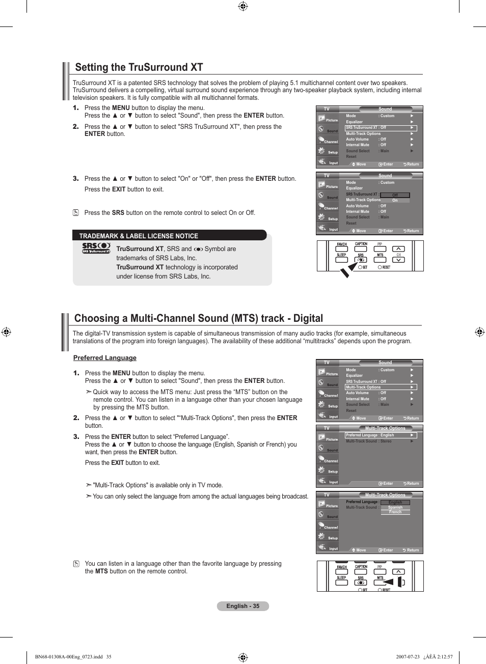 Setting the trusurround xt | Samsung LNT4081FX-XAA User Manual | Page 37 / 283