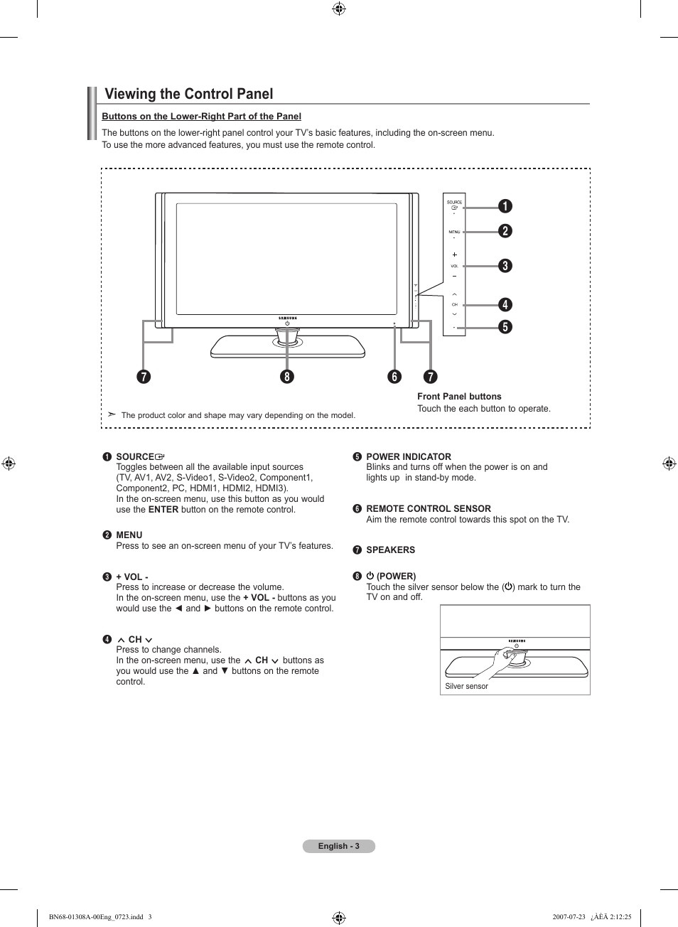 Viewing the control panel | Samsung LNT4081FX-XAA User Manual | Page 5 / 283