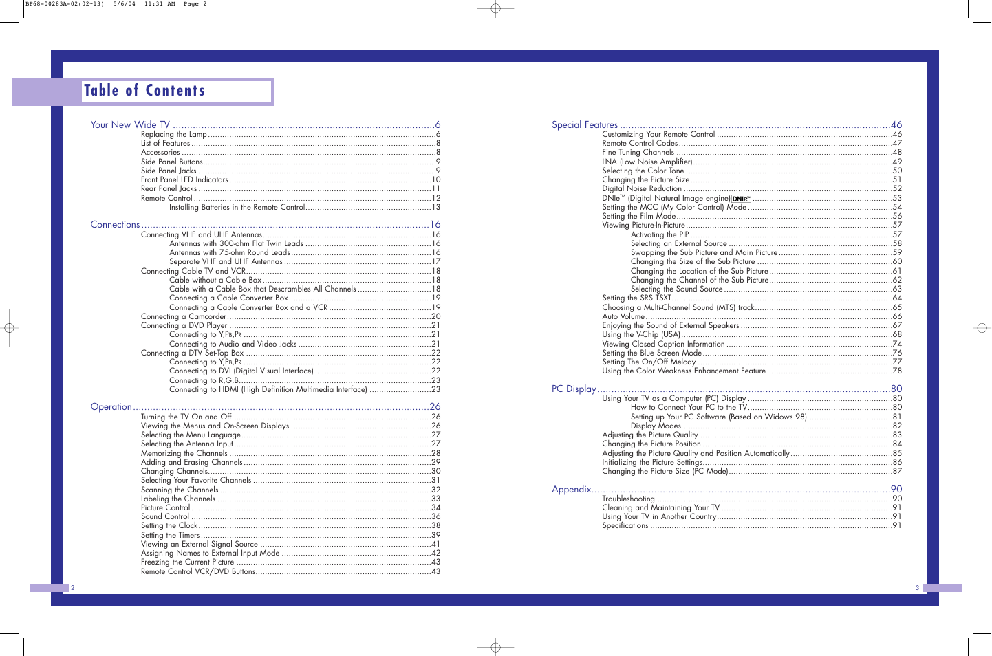 Samsung HLP5663WX-XAC User Manual | Page 2 / 46