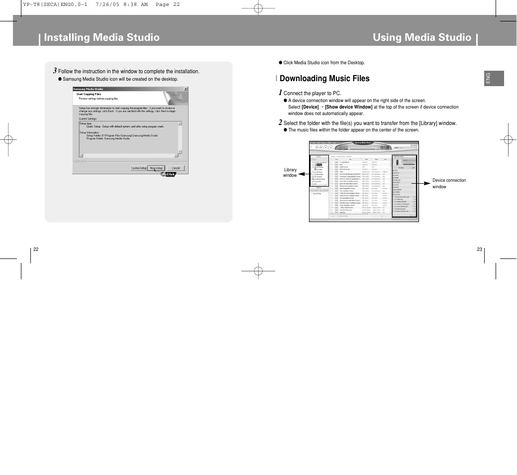 Using media studio, Installing media studio, Idownloading music files 1 | Samsung YP-T8Z-XAA User Manual | Page 12 / 47